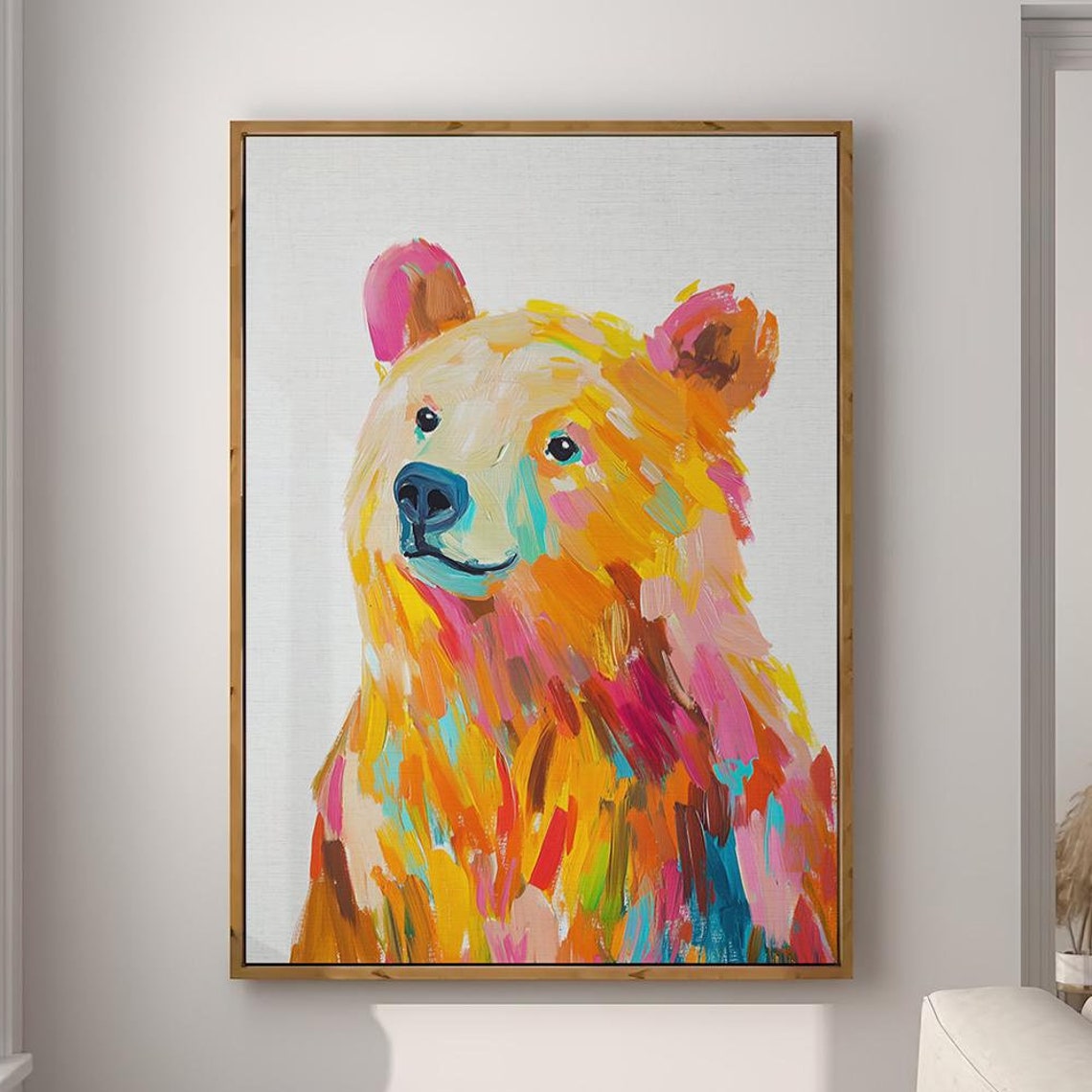 Colorful Bear Portrait Painting Bright Pop Art Animal Wall Art