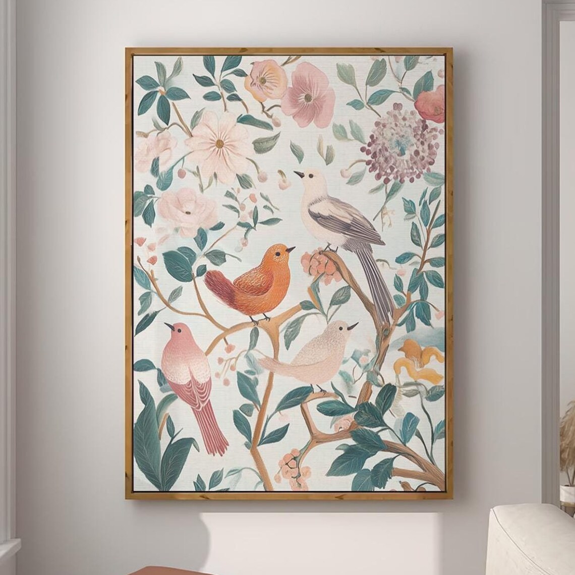 Chinoiserie Songbirds With Blossoms Pastel Floral Art Poster