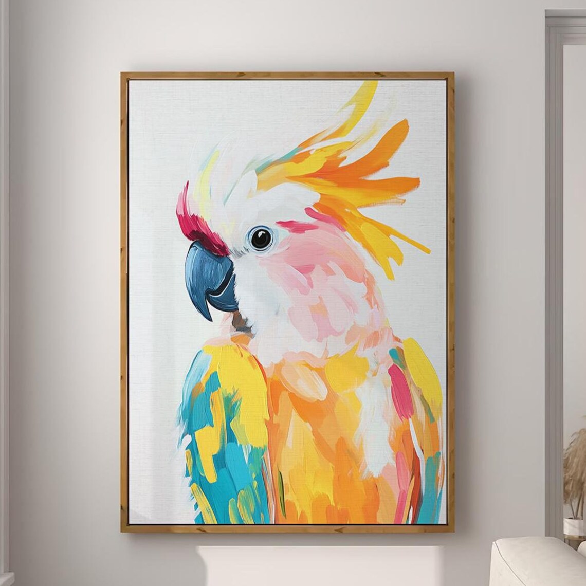 Colorful Cockatoo Parrot Painting Pastel Bird Portrait Wall Art
