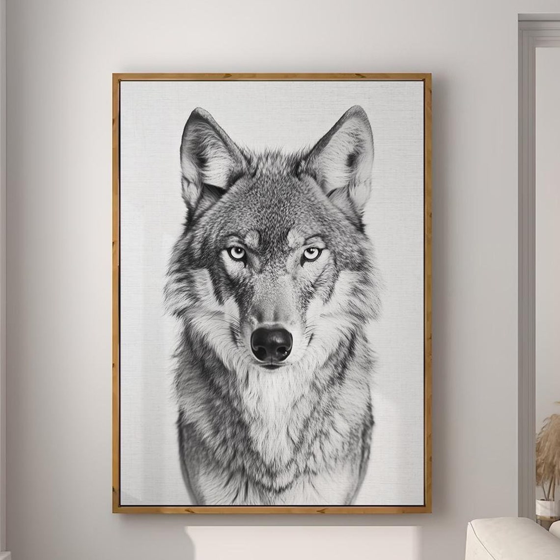 Gray Wolf Black and White Photography Portrait Animal Wall Art