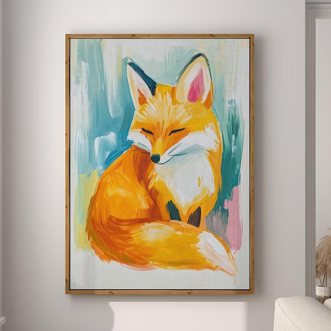 Sleeping Fox Colorful Portrait Modern Wildlife Animal Poster