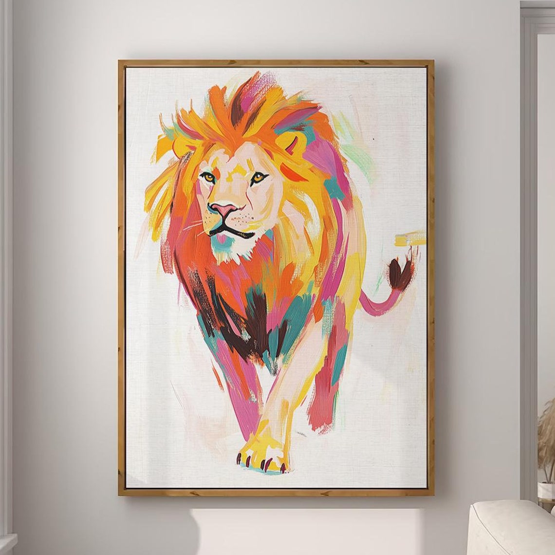 Colorful Standing Lion Modern Pop Art Wildlife Animal Poster