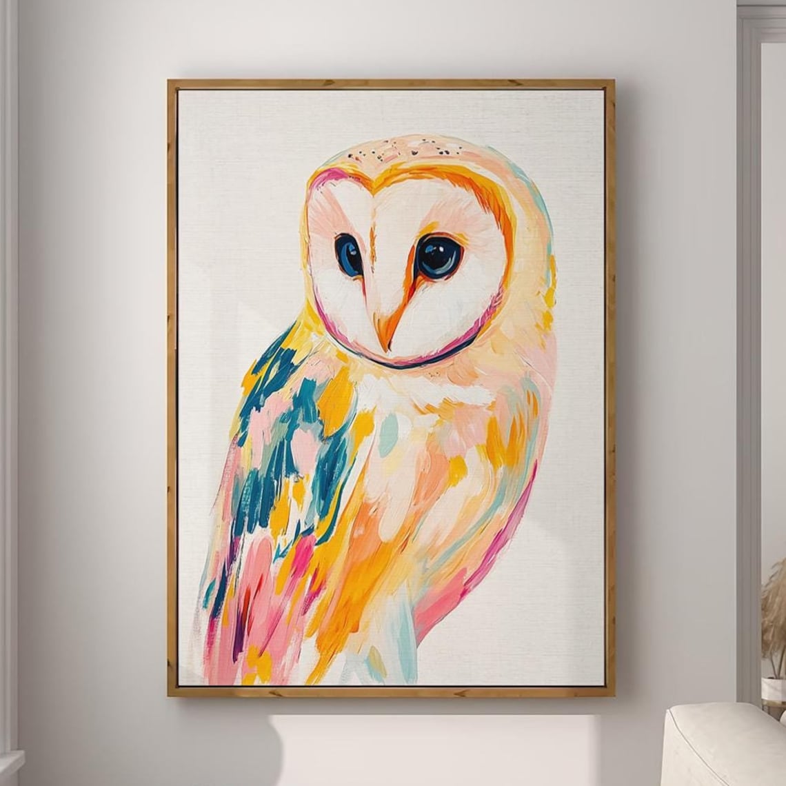 Barn Owl Colorful Brushstroke Portrait Nursery Bird Wall Art
