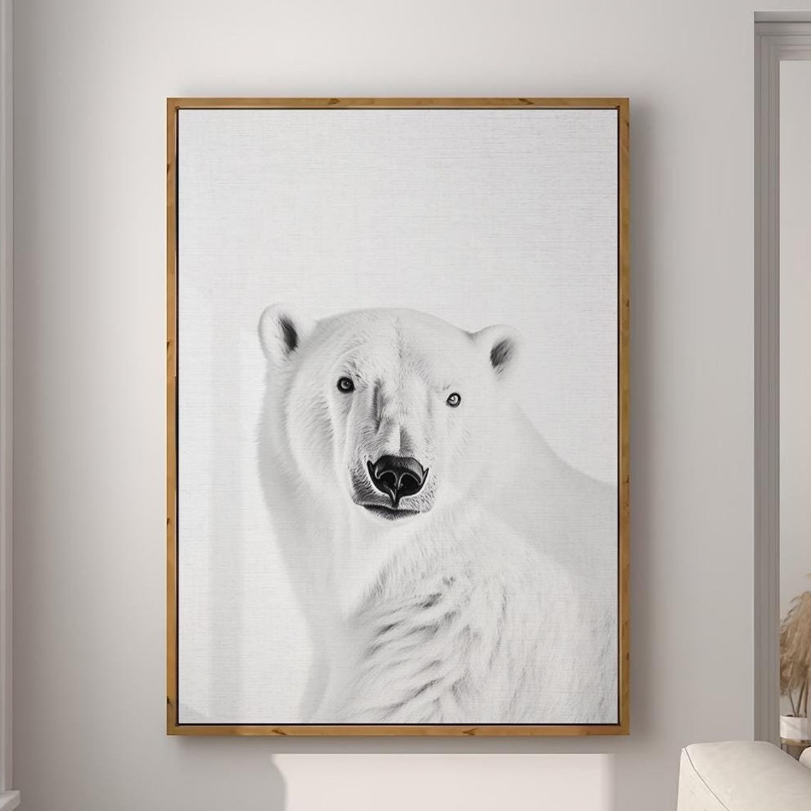 Polar Bear Close Up Black and White Portrait Photography Poster