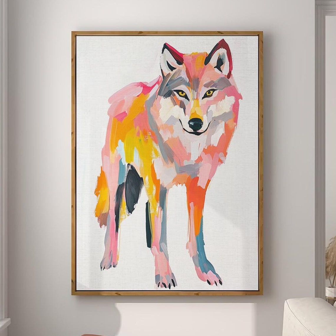 Colorful Abstract Wolf Painting in Pink Orange and Teal Poster - Image 4