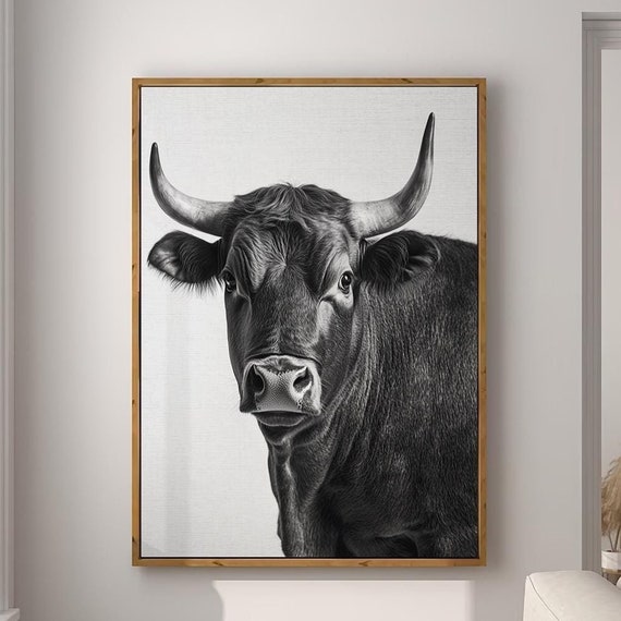 Bull Fashion Magazine Inspired Poster Animal Portrait Photography Print Funny Bathroom Decor Large Wall Art 2757