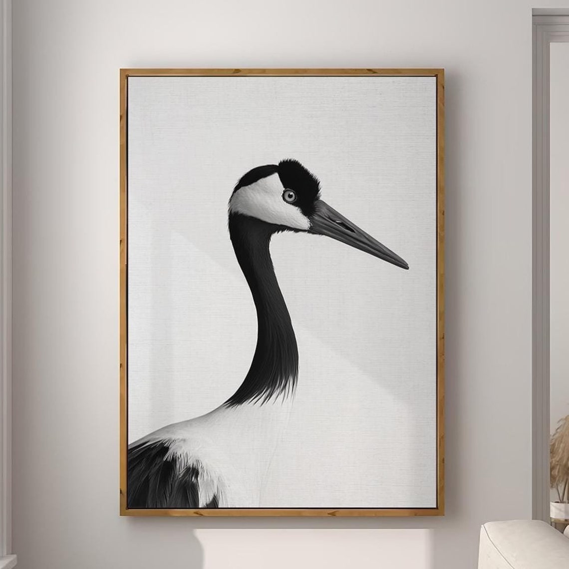Black and White Crane Portrait Long Neck Bird Photography Poster