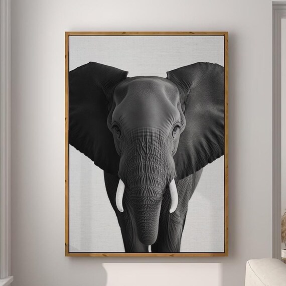 Black and White Elephant Front View Portrait Photography Poster