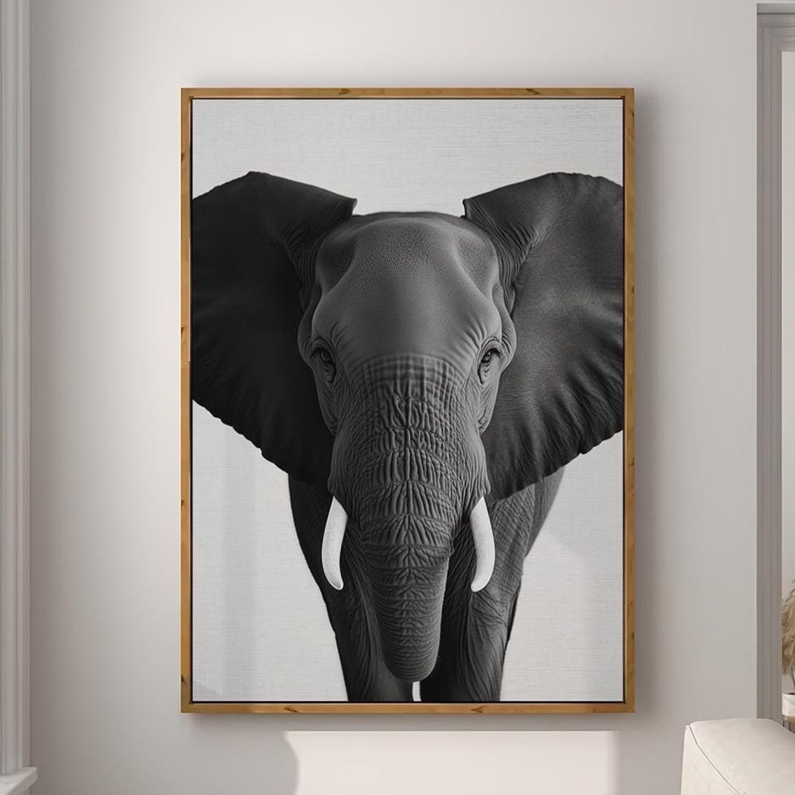 Black and White Elephant Front View Portrait Photography Poster