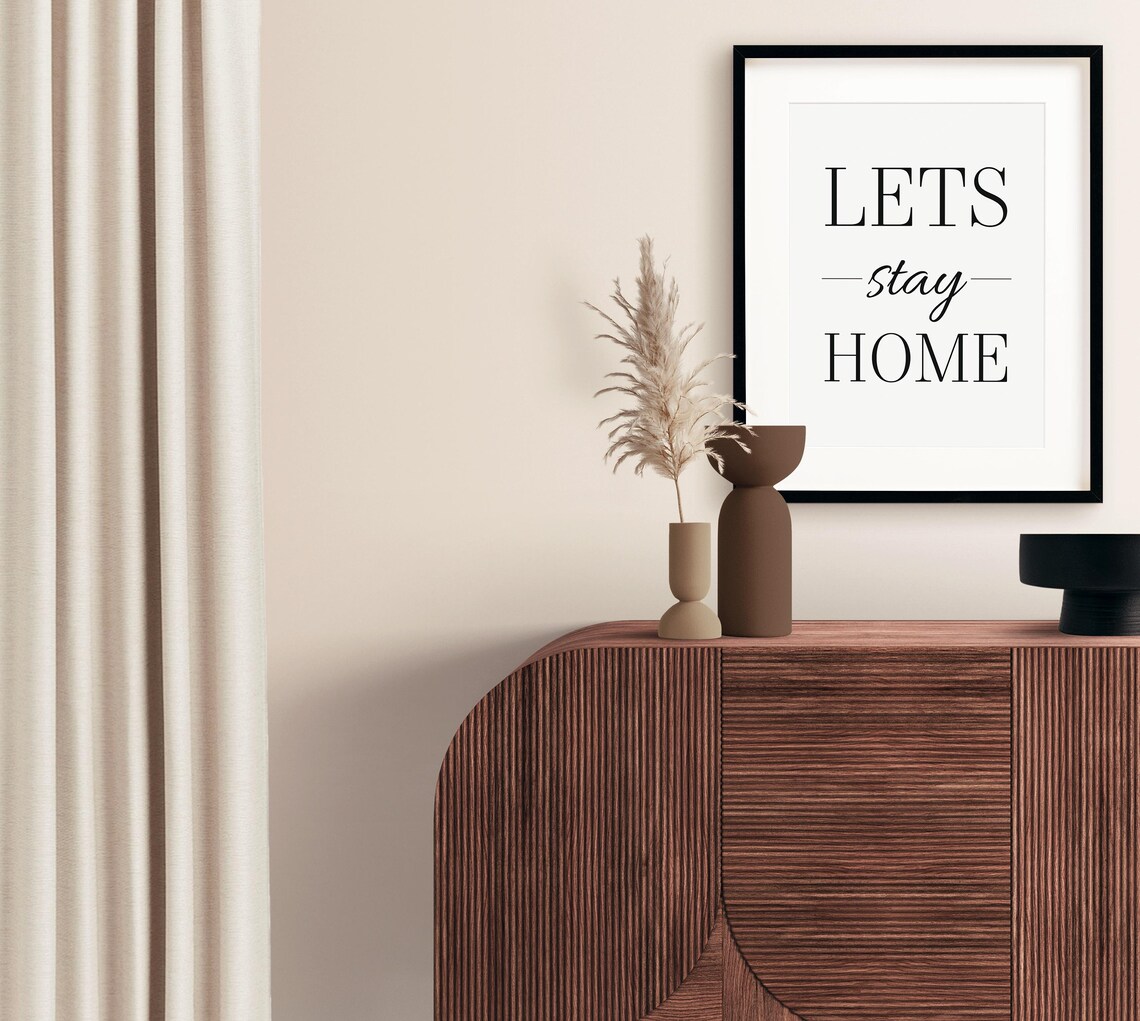 Lets Stay Home Black And White Minimalist Script Typography Poster - Image 2