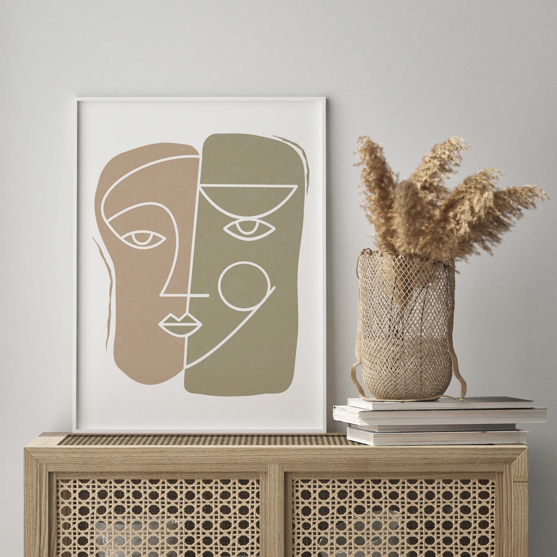 Wall Art Print Face Print Abstract Print Boho Green Print Line Art Print Boho Boho Wall Art Line Art - Image 3