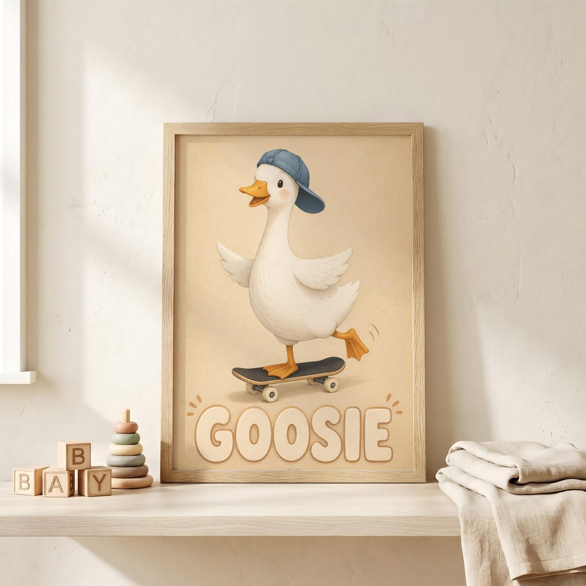 Goosie Goose Skateboard Nursery Poster Cute Duck Riding Kids Fun Decor