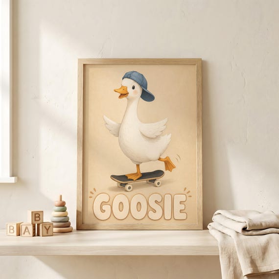 Personalized Duck Skateboard Poster Custom Name Kids Room Wall Art Print