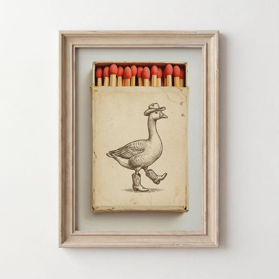 Silly Cowboy Goose Matchbook Poster, Vintage Western Art Print