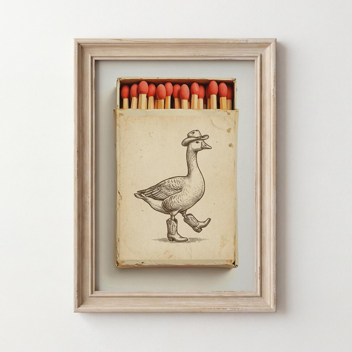 Silly Cowboy Goose Matchbook Poster, Vintage Western Art Print