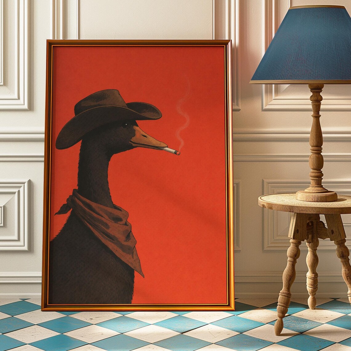 Silly Cowboy Goose Vintage Western Poster