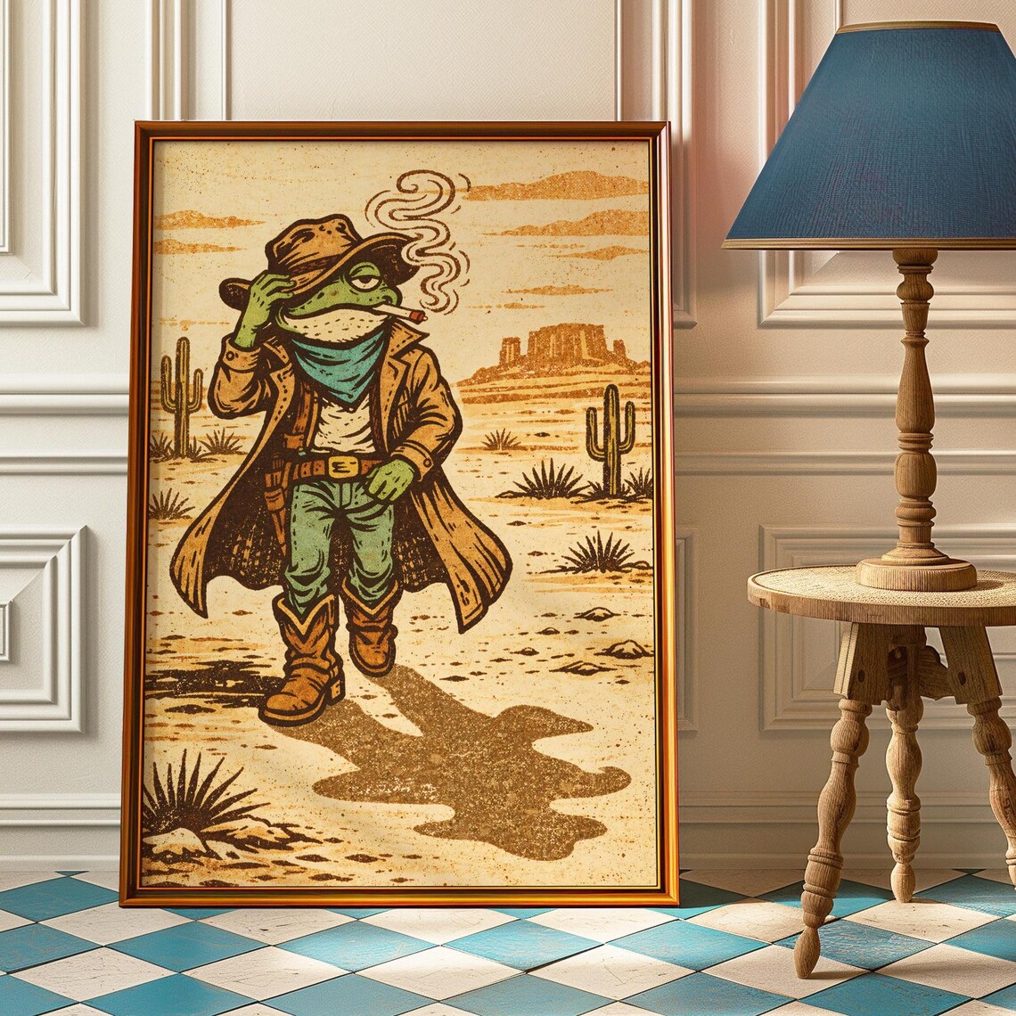 Vintage Western Cowboy Frog Poster, Quirky Kitchen Decor