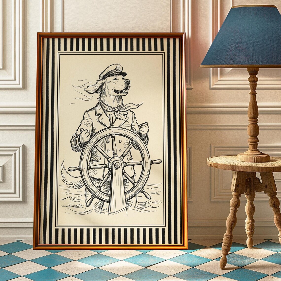 Sailor Dog Poster, Modern Coastal Beach House Decor