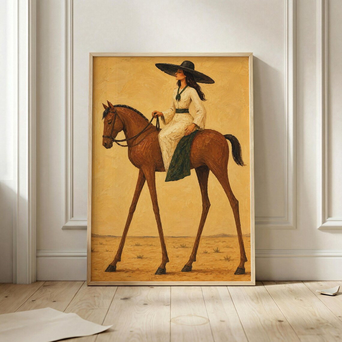 Woman Riding Horse Folk Poster, Southwestern Art Print