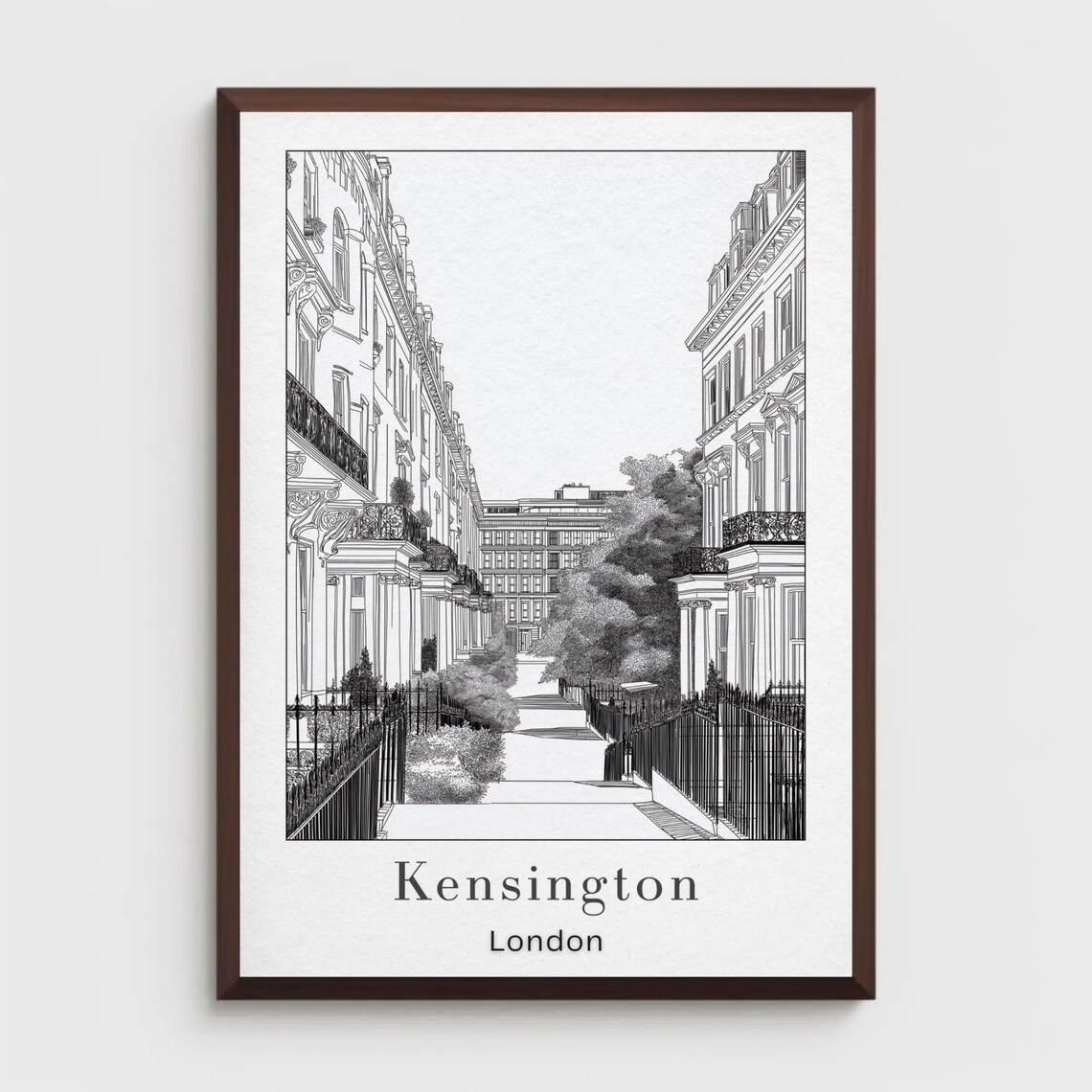 Kensington London Fine Line Art Print Modern Travel Poster