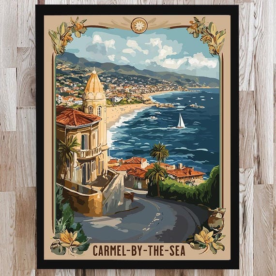 Carmelbythesea Travel Poster Vintage Style Print Decor Lighthouse Wall Art Vacation Home Souvenir Frame Not Included