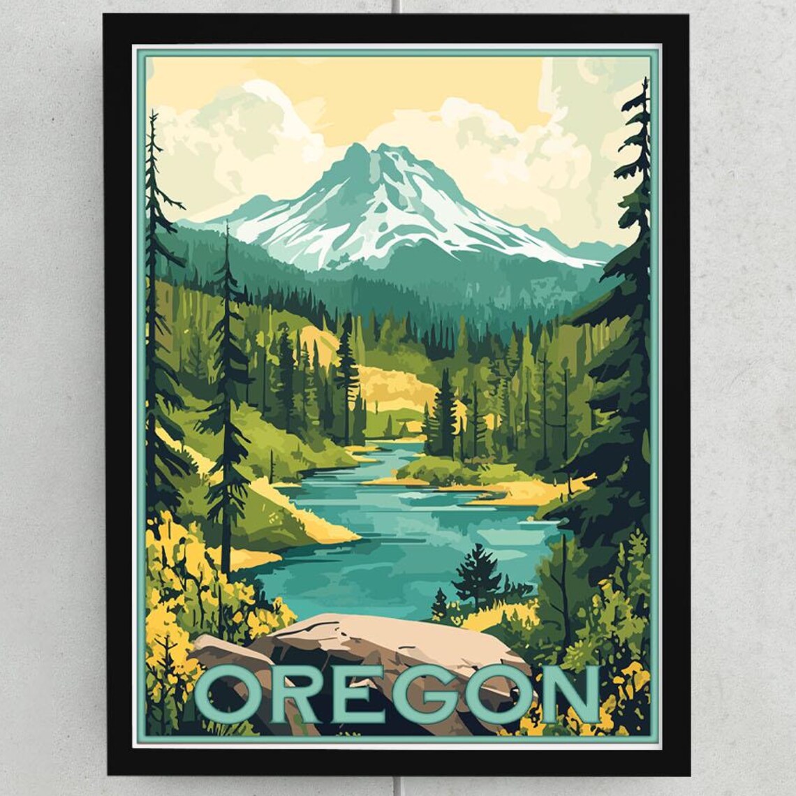 Oregon Mount Hood Vintage Alpine River National Park Art Poster