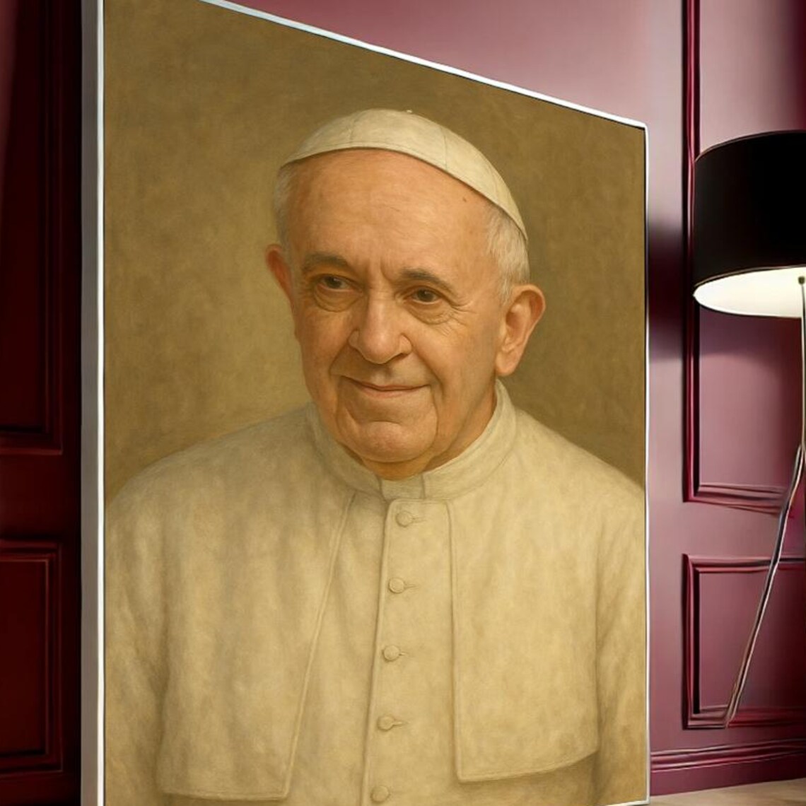 Pope Francis Gentle Smile Neutral Background Portrait Poster