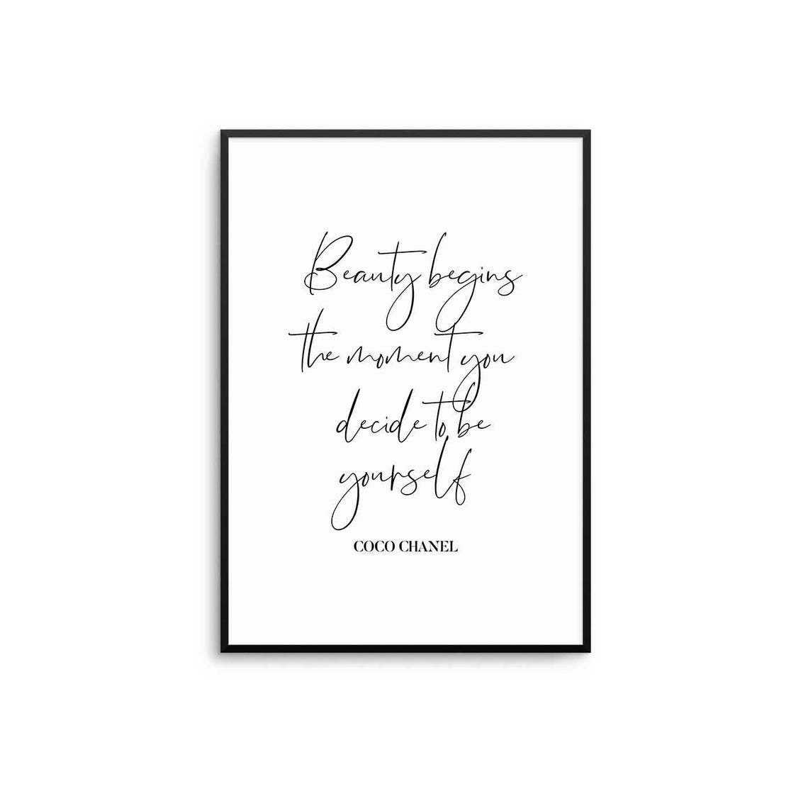 Coco Chanel Be Yourself Script Quote on White Background Poster