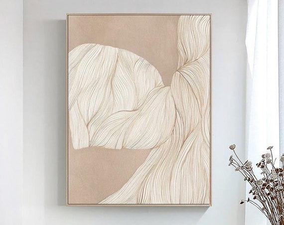 Pink White Abstract Oil Painting On Neutral Color Boho Textured Painting Pink White Wall Art Wabisabi Painting For Interior Wall Art