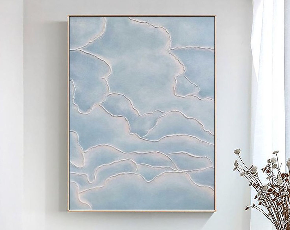 Blue Gray Layered Wave Cloud Soft Textured Scenic Art Poster