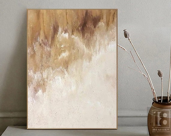 Large Minimalist Abstract Painting Neutral Wall Decor Beige White Textured Wall Art Wabi Sabi Wall Art Entrance Wall Decor Brown Painting