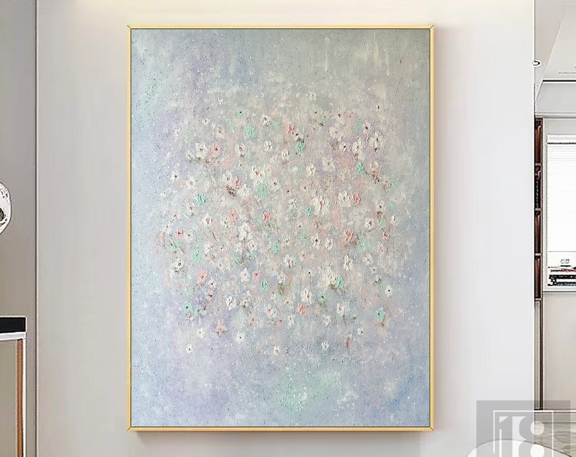Pastel Wildflower Meadow on Soft Blue Gray Impressionist Floral Poster