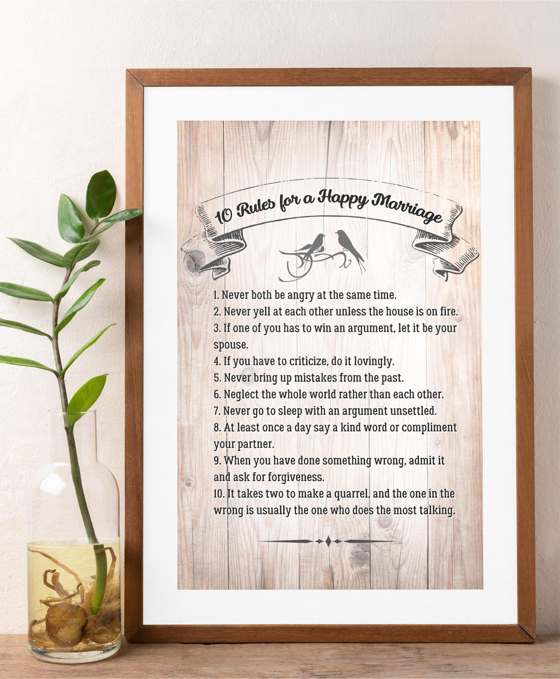 Ten Rules for a Happy Marriage Lovebirds Wood Background Wall Art - Image 6