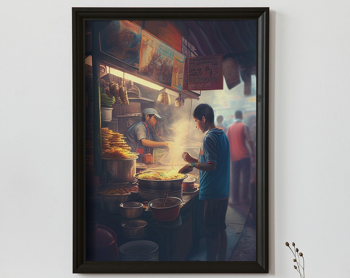 Bangkok Thai Street Food Market Night Scene Cinematic Art Poster