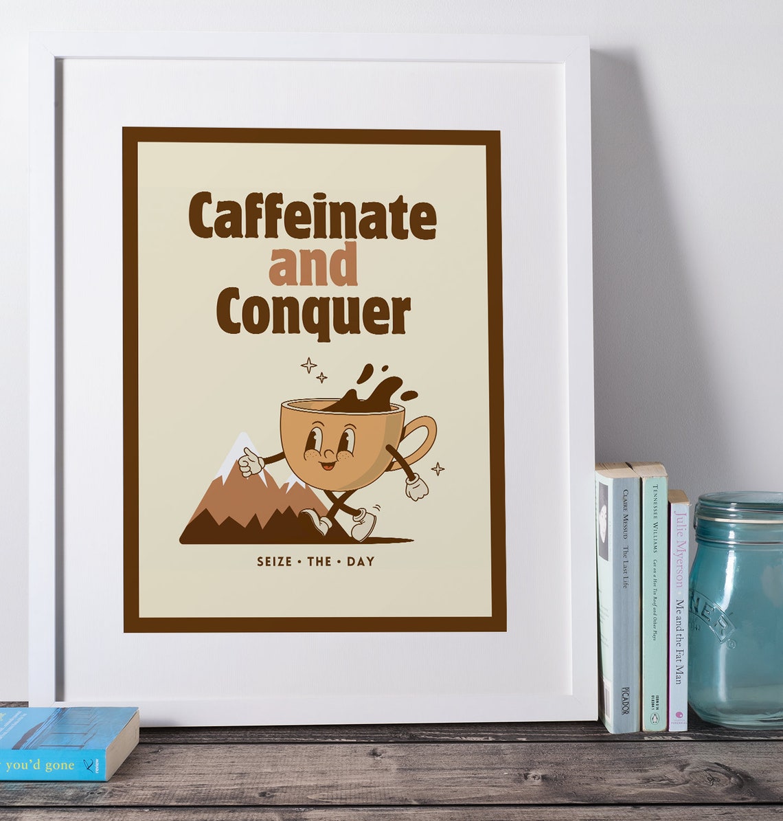 Caffeinate Conquer Coffee Retro Wall Art Print Trendy Art Poster Modern Kitchen Decor Coffee Lover Gift Motivational Poster - Image 2