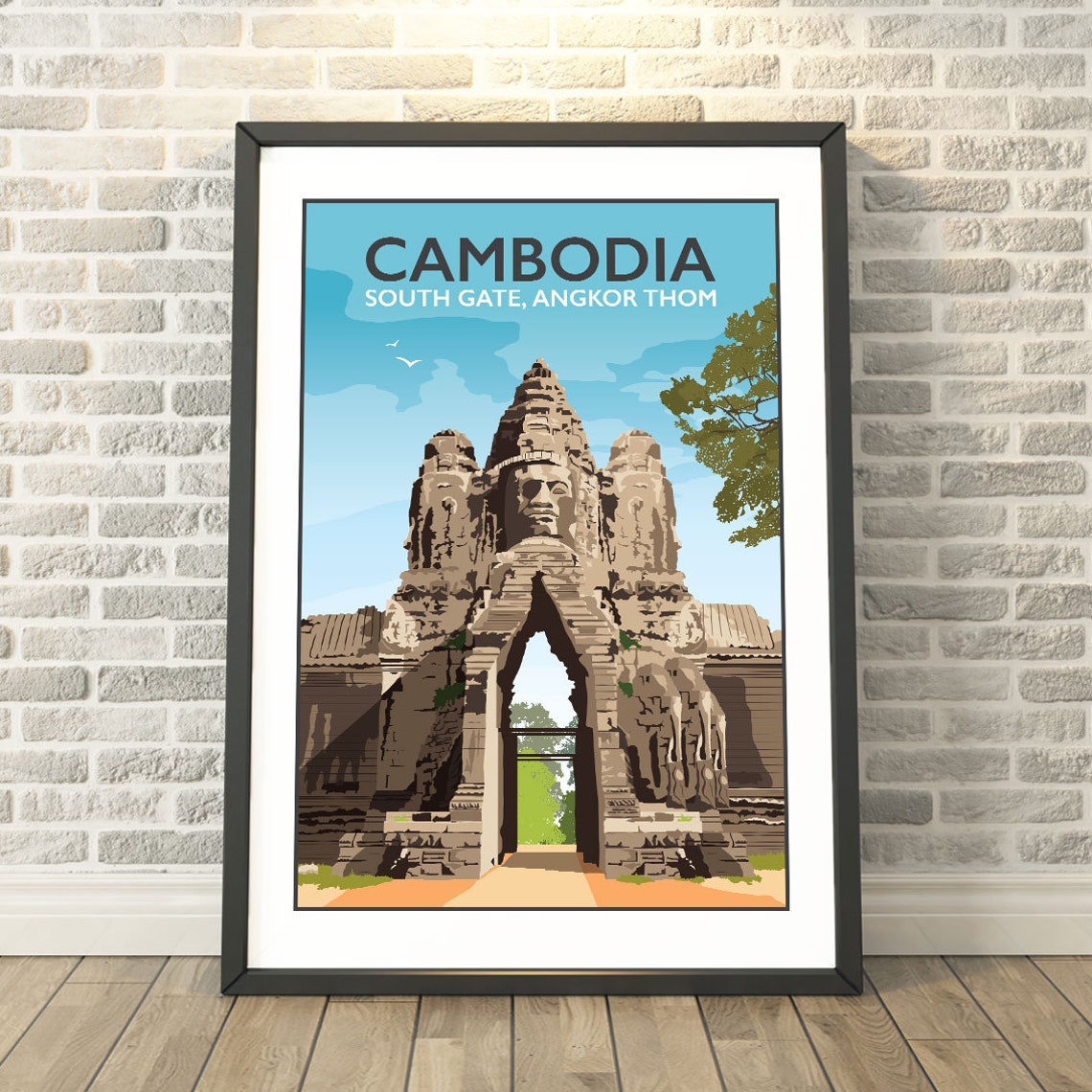 Cambodia South Gate Angkor Thom Ancient Stone Faces Travel Poster