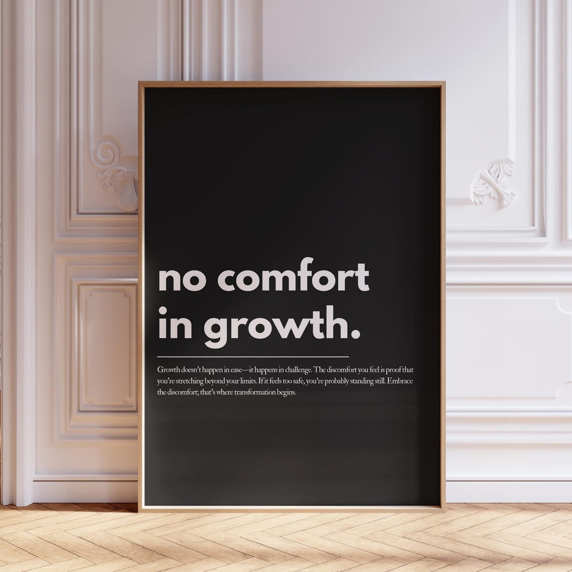 No Comfort in Growth Black Motivational Typography Quote Poster