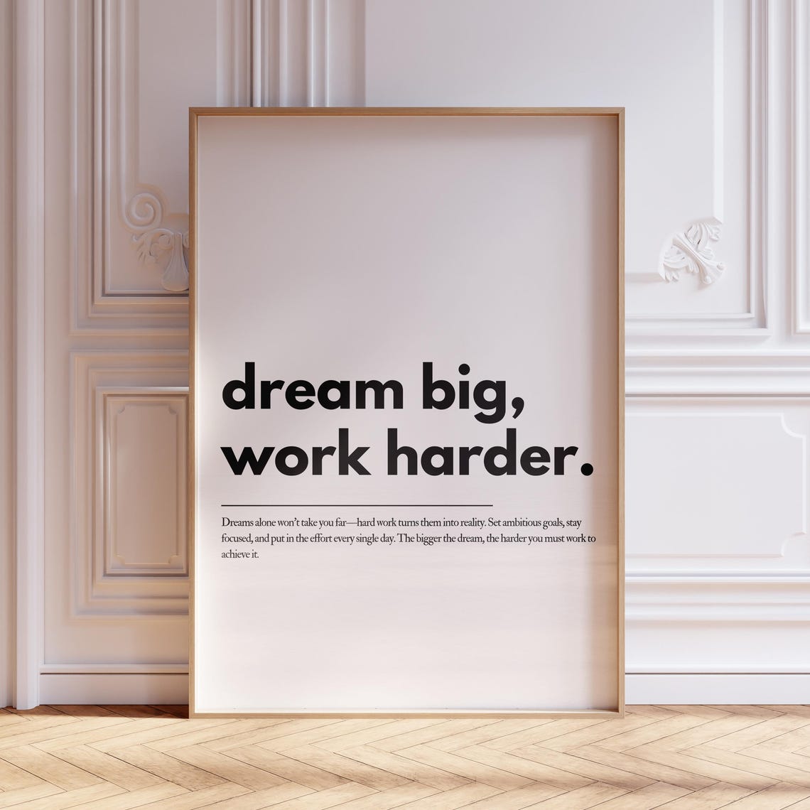 Dream Big Work Harder Motivational Poster Home Office Wall Art Affirmation Typography Print Positive Quote Inspirational