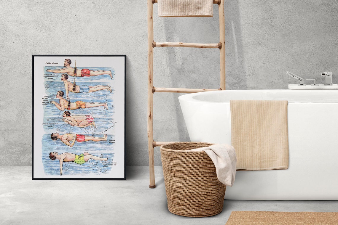 French Vintage Swimming Lesson Chart Retro Swimmer Technique Poster - Image 2