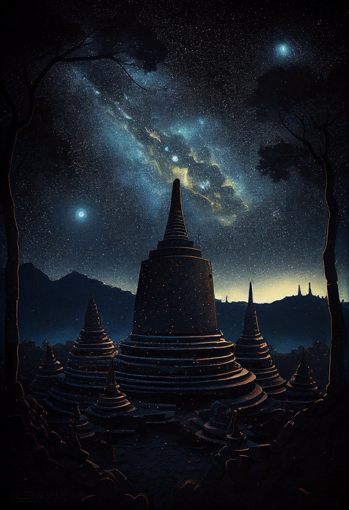 Borobudur Stupas Beneath the Milky Way Starry Night Indonesia Poster - Image 2