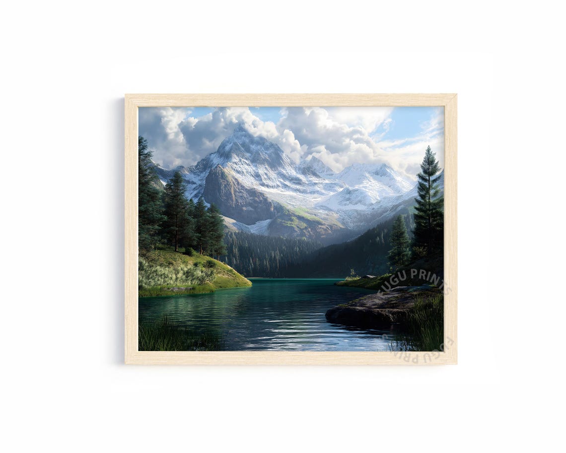 Mountain Lake Art Landscape Wall Art Turquoise Snow Capped Peaks 85