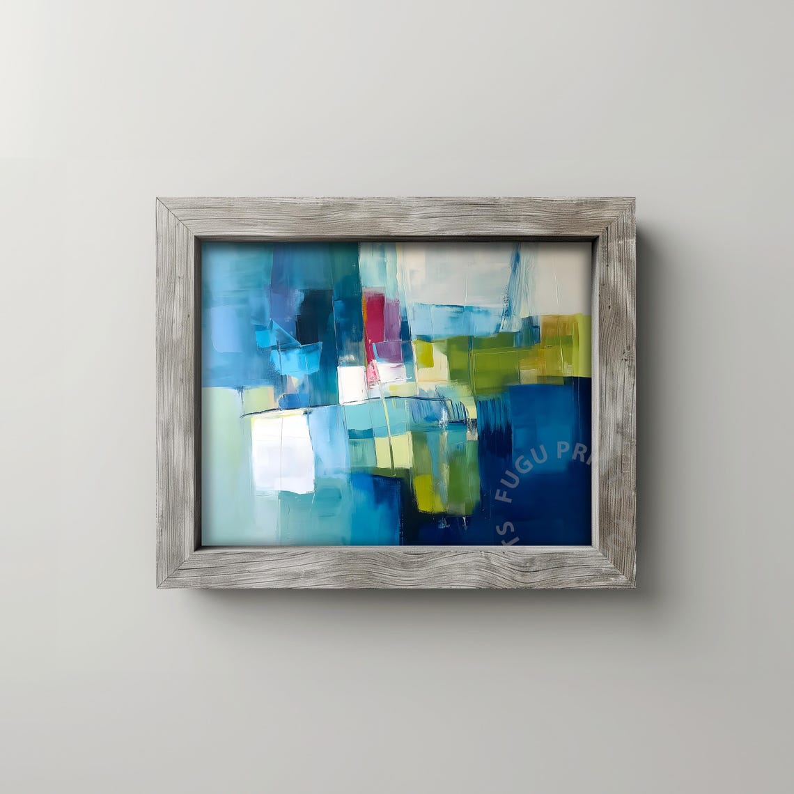 Abstract Blue Green Print Modern Geometric Wall Art Art For Living Room Home Decor 3 - Image 2