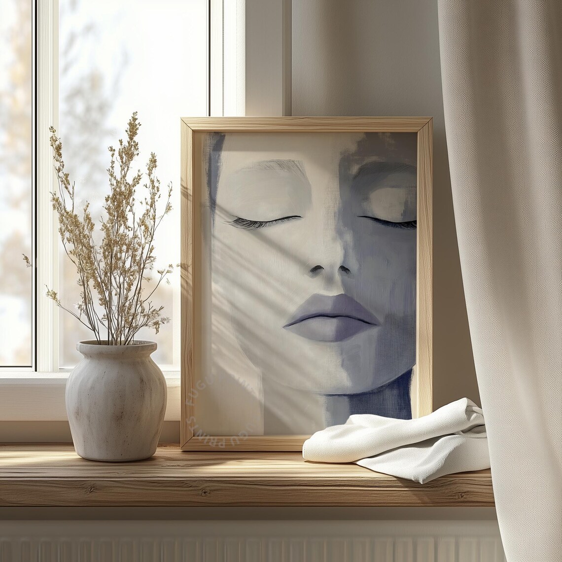 Minimalist Woman Portrait, Gray Scale Art Print - Image 4
