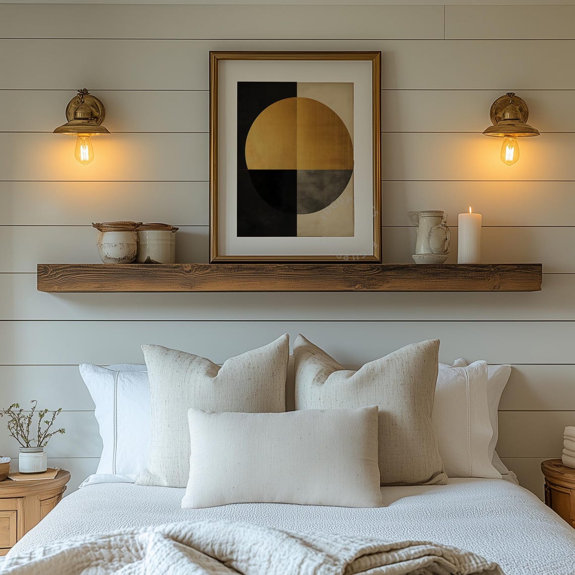 Gold Circle Abstract Art Black Cream Geometric Print Wall Art 260 - Image 2