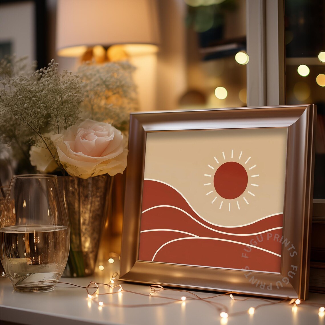 Terracotta Sun Boho Minimalist Landscape Art Print - Image 3