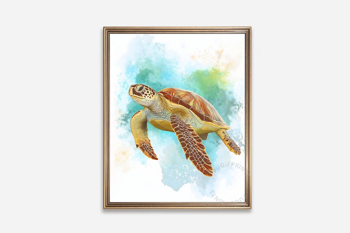 Sea Turtle Watercolor Coastal Marine Life Ocean Decor Poster
