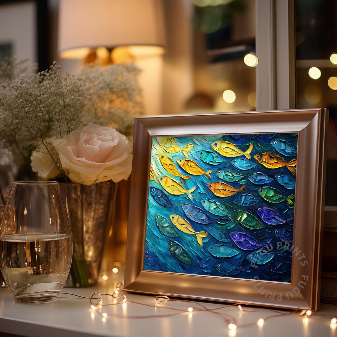 Colorful Fish Print Impressionist Ocean Wall Art Coastal Living Room Decor 41 - Image 3