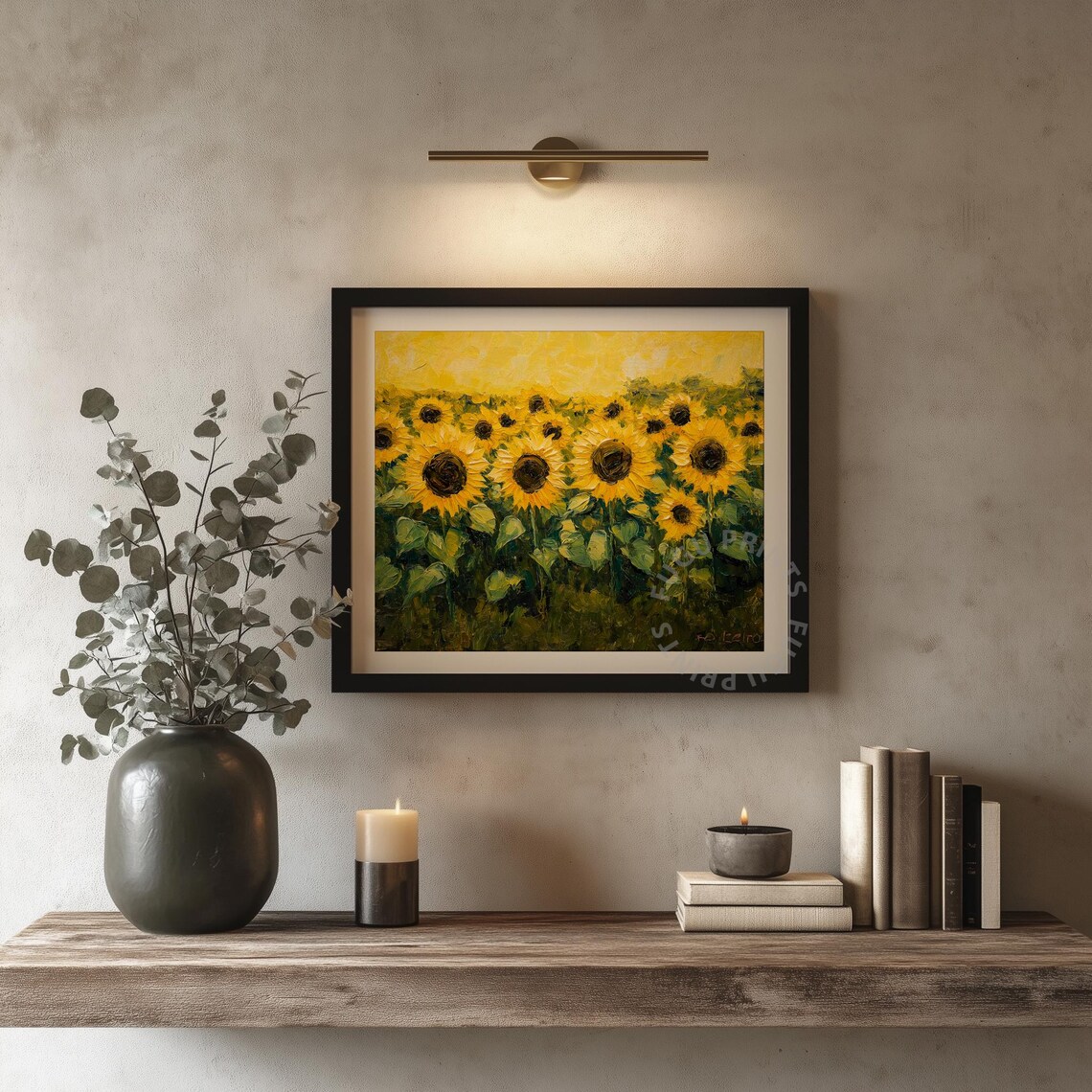 Sunflower Field Art, Impasto Texture Farmhouse Decor - Image 4