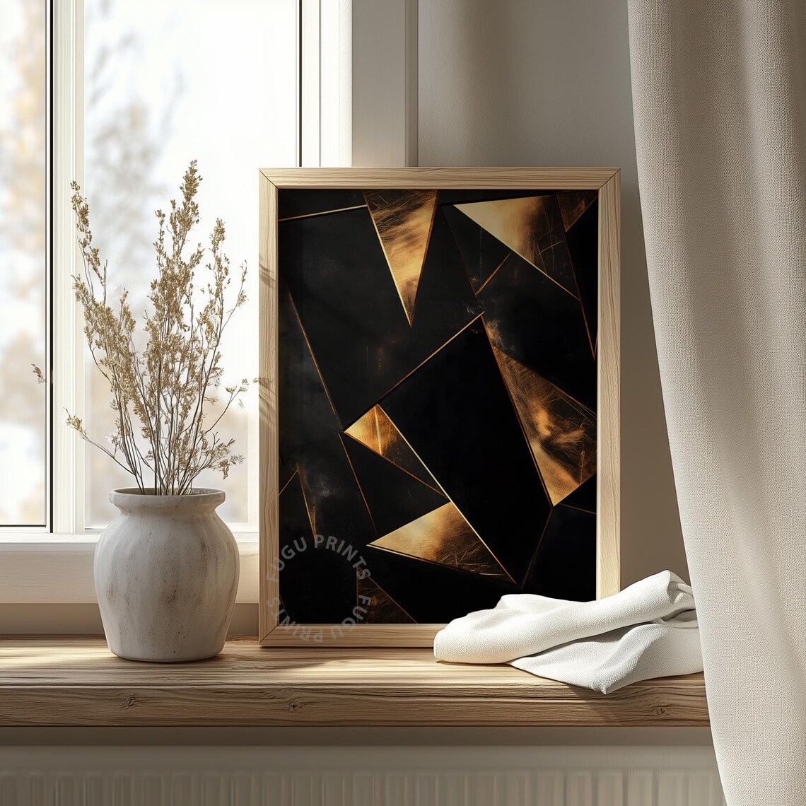 Gold Triangle Abstract Art, Modern Geometric - Image 4