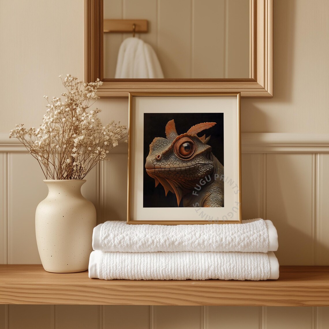 Hyperrealistic Iguana Portrait Reptile Close Up on Black Poster - Image 3